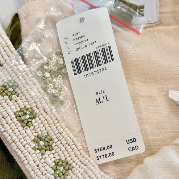 π΄ Anthropologie Celandine Beaded Palm Tree Cami Crop Top Green Beige Seed Beads - Picture 11 of 13